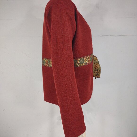 Sleeping on Snow burgundy dark red Lambswool blend belted cardigan ladies XL - Picture 4 of 7